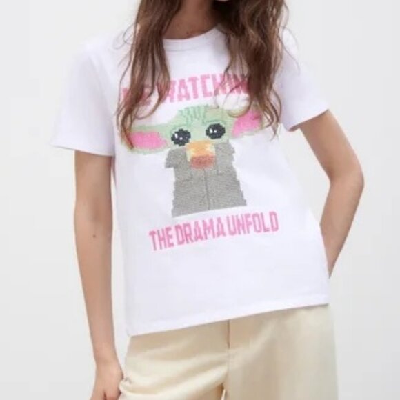ZARA x Star Wars “Me Watching the Drama Unfold” Baby Yoda Tee – White, Size M - Picture 3 of 4